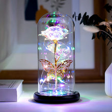 Artificial Galaxy Rose Lamp with Butterfly and Colorful LED Flowers in Glass - Battery Powered Gift for Weddings