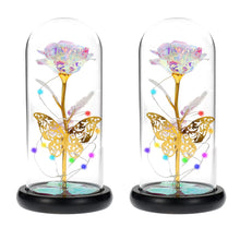 Artificial Galaxy Rose Lamp with Butterfly and Colorful LED Flowers in Glass - Battery Powered Gift for Weddings