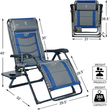 Oversize XL Zero Gravity Recliner Padded Patio Lounger Chair with Adjustable Headrest Support 350Lbs, Blue