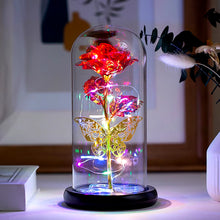 Artificial Galaxy Rose Lamp with Butterfly and Colorful LED Flowers in Glass - Battery Powered Gift for Weddings