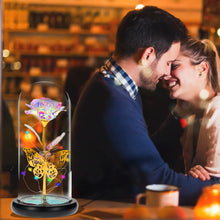 Artificial Galaxy Rose Lamp with Butterfly and Colorful LED Flowers in Glass - Battery Powered Gift for Weddings