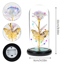 Artificial Galaxy Rose Lamp with Butterfly and Colorful LED Flowers in Glass - Battery Powered Gift for Weddings