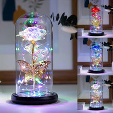 Artificial Galaxy Rose Lamp with Butterfly and Colorful LED Flowers in Glass - Battery Powered Gift for Weddings