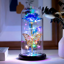 Artificial Galaxy Rose Lamp with Butterfly and Colorful LED Flowers in Glass - Battery Powered Gift for Weddings