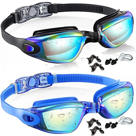 Swim Goggles, 2 Pack Anti-Fog No Leaking Anti-Uv Silicone Swimming Goggles for Teen Youth Adult Women Men